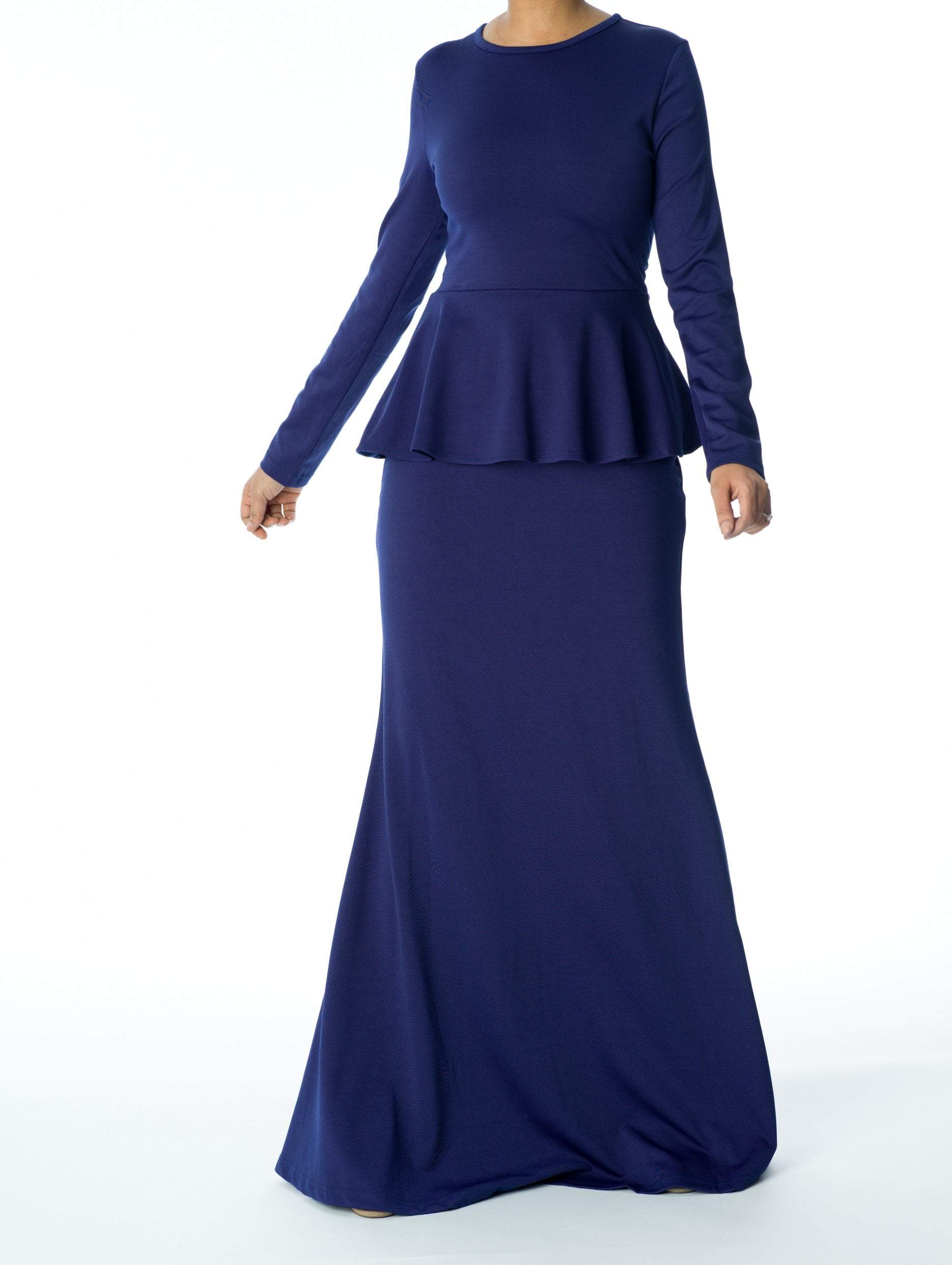 Navy Long Sleeve Peplum Maxi Dress – KF